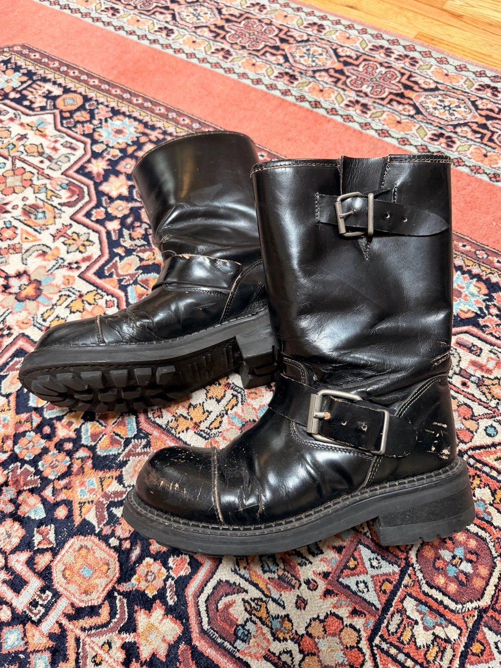 VTG Robert Wayne Melrose Leather Buckle Motorcycle Boots Size 7.5 Moto Steel Toe